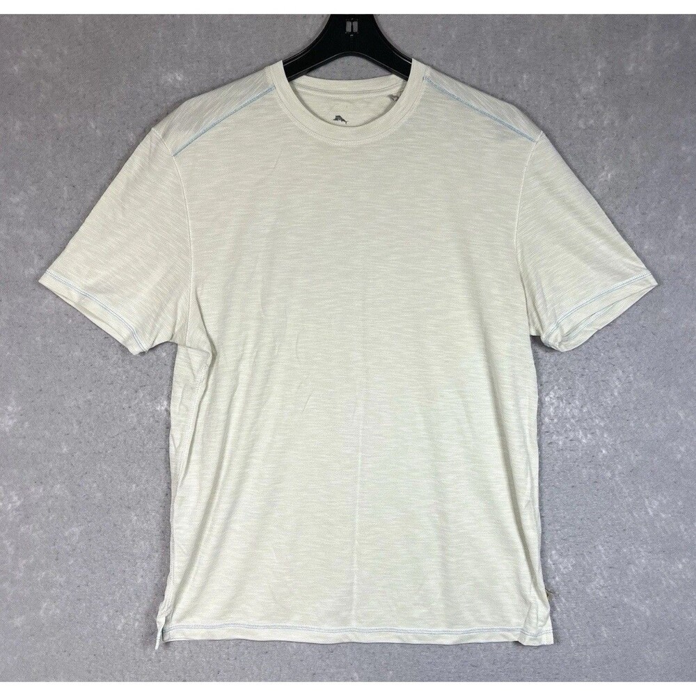 Tommy Bahama Shirt Mens Medium Yellow Green Short Sleeve Crew Neck Tencel
